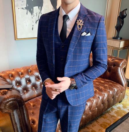 メンズファッション紳士スーツセットカジュアルスーツスリムフィットスーツ3点セットチェック柄テーラードジャケットビジネススーツフォーマル仕事大人っぽい落ち着いた長袖スーツパーティー忘年会司会者結婚式宴会二次会披露宴通勤
