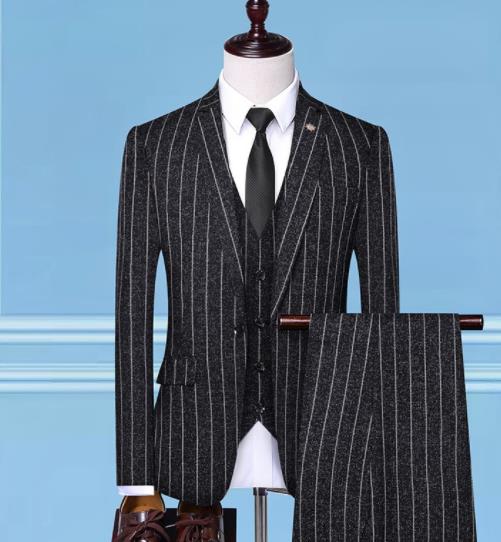 メンズファッション紳士スーツセットカジュアルスーツスリムフィットスーツ3点セッ無地テーラードジャケットビジネススーツフォーマル仕事大人っぽい落ち着いた長袖スーツパーティー忘年会司会者結婚式宴会二次会披露宴通勤黒ネイビー白グレー ストライプ柄