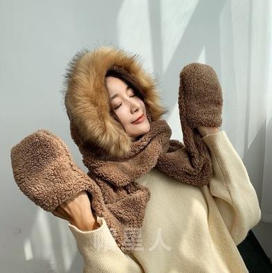 秋冬新品超可愛いレディース女性用キュート帽子 大きめ大人 ギフト おすすめ かわいい 耳覆いフード付きマフラー 保温 襟巻き帽子 ふわふわ 暖かい 耳保護フード付きスカーフ 手袋 学生お誕生日プレゼント女の子