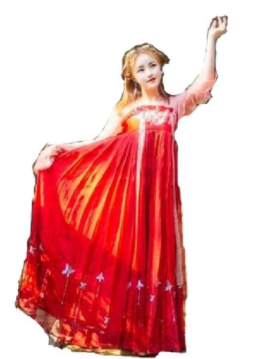 新品チャイナドレス 大人用中国宮廷風唐装・漢服/カジュアル// シフォン蝶刺繍柄エレガント復古風コスプレ衣装 写真撮影　パーティー用ドレス　レディース 古代コスプレ衣装/中華コスプレ服 仙女演出服 上着＋スカート セットアップ 赤色スカート