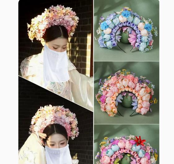 かんざしの花 ヘアアクセサリー 唐装漢服復古風古典花飾り カチューシャ 森ガール スタイル 花かんむり 花冠 花輪 造花可愛いアクセサリー ヘアバンド髪飾り王冠・パーティ