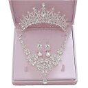 シンプルスタイル結婚小物3点セット ウェディングドレスアクセサリー ティアラ ブライダル花嫁用 ヘアバンド髪飾り キラキラストーン 女王王冠 ウェディングティア...