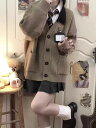 jkセーターコートレディースコート秋冬JKレトロ日系けだるいVネックニット長袖ゆったりカーディガントップス女グレー緑色