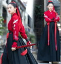 魏晋風侠客風剣客風チャイナドレス 大人用中国宮廷風唐装・漢服/カジュアル//刺繍花柄エレガント復古風コスプレ衣装 写真撮影 パーティー用ドレス メンズ レディース 古代コスプレ衣装/中華コスプレ服 演出服 セットアップ ペアルック 男女カップル CP 赤黒
