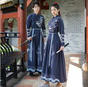 魏晋風侠客風剣客風チャイナドレス 大人用中国宮廷風唐装・漢服/カジュアル//刺繍花柄エレガント復古風コスプレ衣装 写真撮影 パーティー用ドレス メンズ レディース 古代コスプレ衣装/中華コスプレ服 演出服 セットアップ ペアルック 男女カップル CP ネイビー色