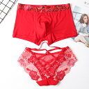 赤レッドペア カップル 夫婦花嫁下着ショーツ メンズ下着 レディース 出生年ショーツ M L XL セクシー レース 新年ペアパンツ お揃い ペアルック プレゼ...