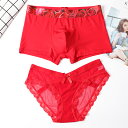 赤レッドペア カップル 夫婦花嫁下着ショーツ メンズ下着 レディース 出生年ショーツ M L XL セクシー レース 新年ペアパンツ お揃い ペアルック プレゼ...