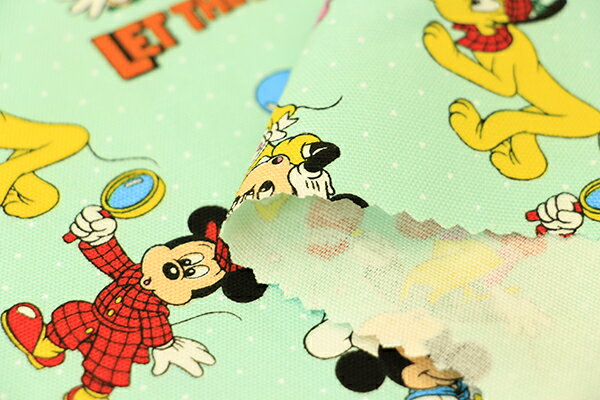 ☆キャラクターオックスプリント☆ 『ミッキー＆フレンズ』レトロ柄 ミント生地　コットン100％生地/ディズニー/ミッキーマウス/ミッキー/ミニー/入園/入学/バッグ