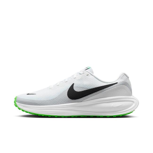 ★2026年シーズン(2/21-)新発売！/最新作★ NIKE/ナイキ新作/ランニングシューズ ○アッパー：合成繊維/合成樹脂 アウトソール：合成底 ○カラー：ホワイト|ブラック/ピュアプラチナム グレーシャーブルー/グリーンストライク ワイズ：2E相当(標準） 生産国：インドネシア/インド製 長く愛されているシューズを進化させた ナイキ レボリューションシリーズ。 フォームミッドソールと柔軟性の高い前足部により、 柔らかな履き心地を実現。 足を踏み出すたびにクッション性を感じられます。 メッシュのアッパーは従来のバージョンよりも 通気性が向上。落ち着いた気持ちで、 涼しく快適に、自分のペースで走れます。 メッシュのアッパーにより、 通気性に優れた快適な履き心地を実現。 アウトソールはNikeならではの直感的なデザイン。 前足部のフレックスグルーブ（ソールにある溝）により 走っている時に快適なクッション性を発揮します。 ヒールとシュータンのタッチポイントが、 シューズの脱ぎ履きの際に自然な感覚をもたらします。 ランニングだけでなく、普段のお出かけ カジュアルウェアとしても最適です ★毎日のジョギング用・ランニング用から （日々のウォーキング・普段の通学にも最適♪） ・メーカー希望小売価格はメーカーサイトに基づいて掲載していますNIKE/ナイキ　new新作アイテム/// 世界に誇るNIKEブランドのフットウェアシリーズ！ 更なる飛躍と飽くなき新化を続けるナイキフットウェア・・・・ 今年もNIKE/ナイキから目が離せません！！