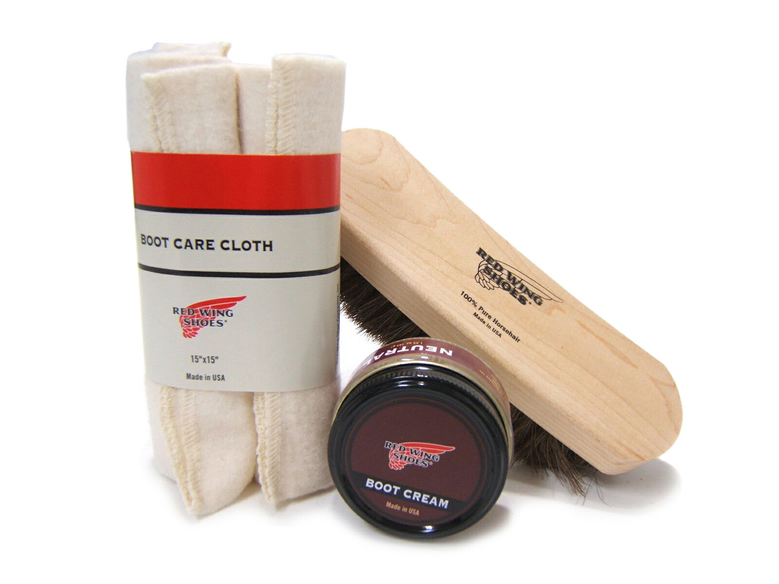 RW/レッドウイング専用お手入れ用品セット!レッドウイング ブーツクリーム(無色)+お手入れブラシ+ブーツケアクロス(磨き布/2枚入り)
