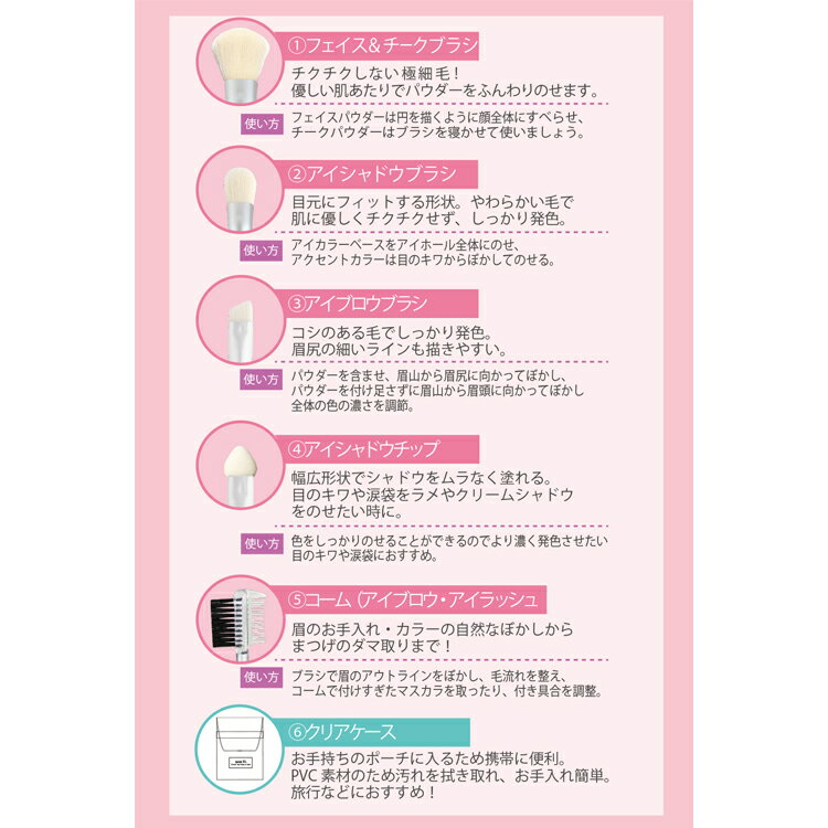 【P10倍】ショートメイクブラシ5本セット SMBS1000 コンパクト 持ち運び ポーチに入る クリアケース付き フェイスブラシセット チークブラシ アイシャドウブラシ 旅行 プロ用美容室・美容院専門店 プチギフト用 ギフト用 ちょっとしたプレゼント用にも コスメジャングル