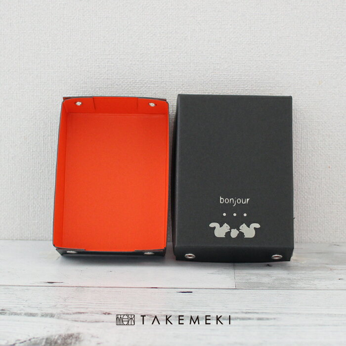 【TAKEMEKI】 そぼっくすmini (外側ブラック 内側ネイビー/オレンジ/イエロー) ミニ 手のひら サイズ お道具箱 蓋付き 小さめ おしゃれ 箱 小物 大人向け 道具箱 収納 紙製 紙文具 小物入れ ケース 整理整頓 片付け 軽い ハトメ シンプル 子供 保育園 幼稚園 3