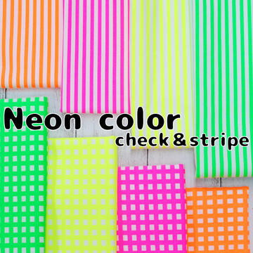 ネオンカラー チェック＆ストライプ オックス 蛍光色 生地 柄 入園 入学 綿 コットン 布 【5】のサムネイル