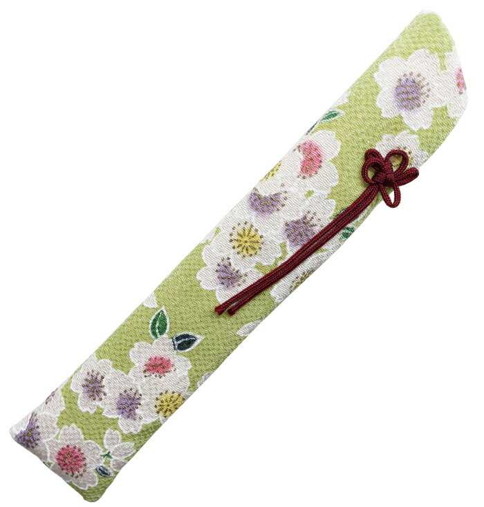 女性用（婦人用）ちりめん扇子袋（黄緑・桜柄）