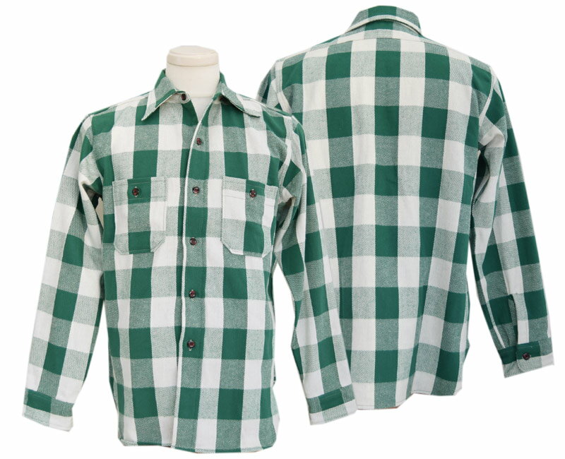 WAREHOUSEウエアハウス 長袖シャツ 3104 FLANNEL SHIRTS(A柄：グリーン) ワンウォッシュ2023