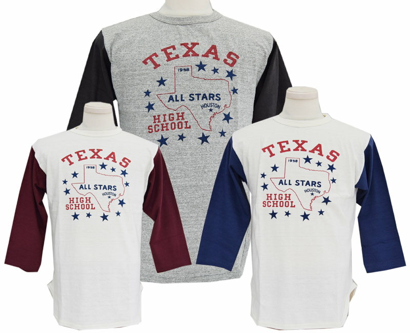 WAREHOUSEウエアハウス 4800分袖ベースボールT TEXAS 多色プリント