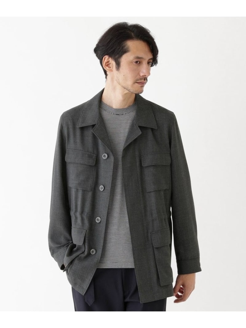 【SALE／57%OFF】【THE FLAGSHIP】ポリエステルウール メッシュ サファリジャケット TAKEO KIKUCHI タケオキクチ ジャケット・アウター ブルゾン・ジャンパー ネイビー グレー【RBA_E】【送料無料】[Rakuten Fashion]