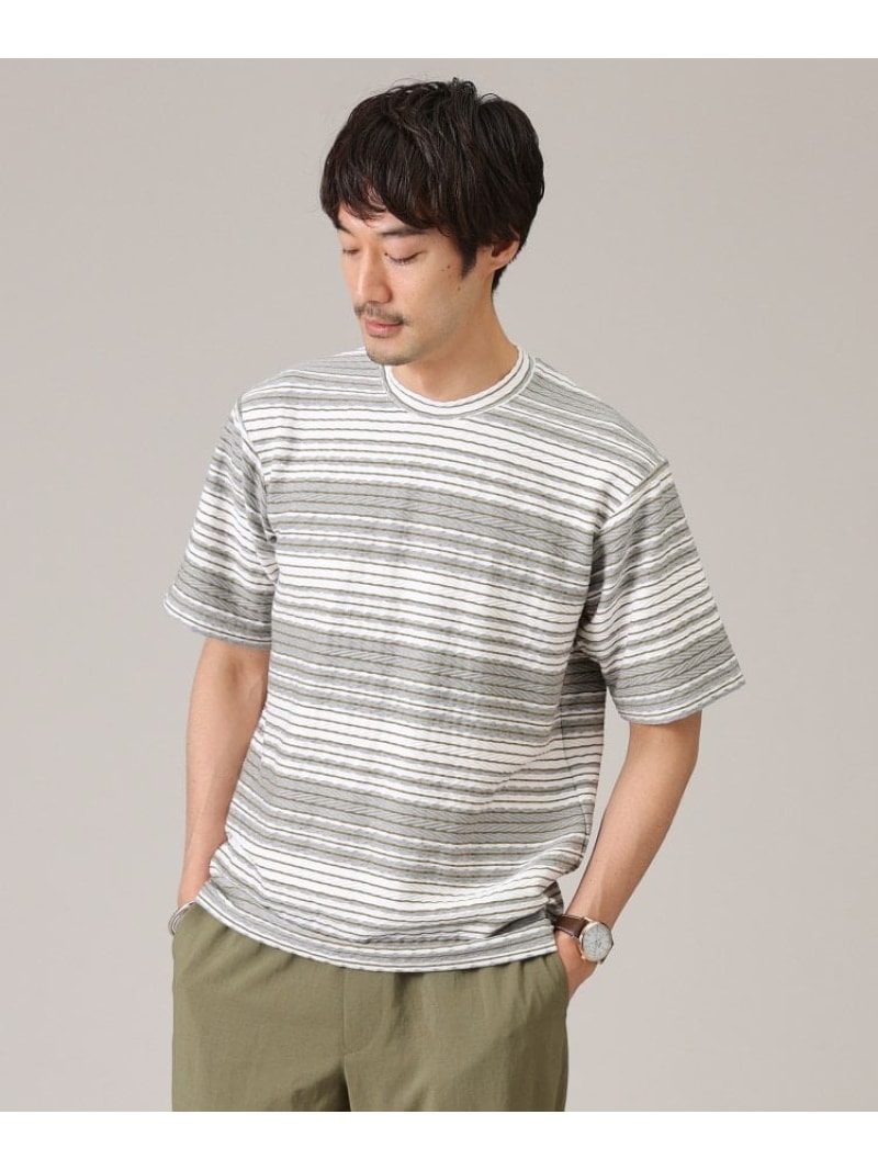 ヘリンボンボーダー 半袖カットソー TAKEO KIKUCHI タケオキクチ トップス カットソー・Tシャツ グレー ブルー【送料無料】[Rakuten Fashion]