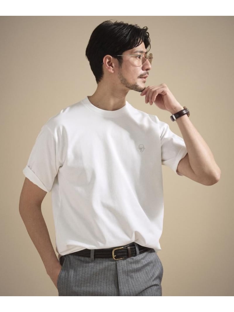 원 스트로크 자수 반소매 T셔츠 TAKEO KIKUCHI 타케오키쿠치 탑스 컷소・T셔츠 네이비 오렌지 브라운 화이트 그린[무료우송][Rakuten Fashion]