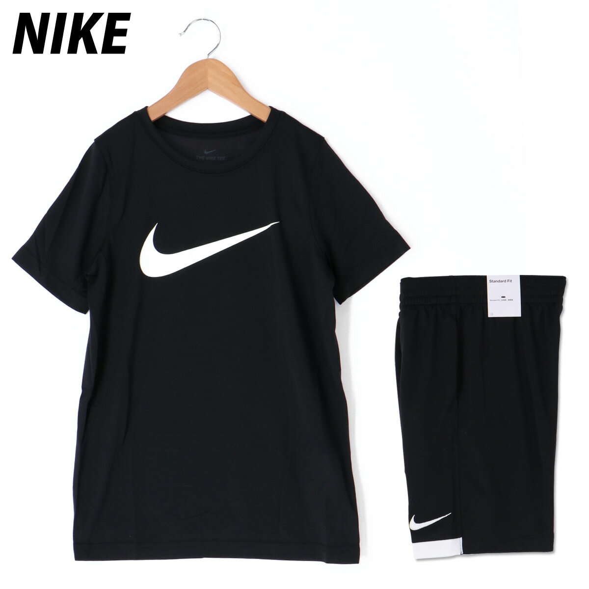 送料無料 新作 ナイキ Tシャツ ハーフパンツ 上下 ジュニア NIKE 吸汗速乾 ドライ 薄手 軽量 半袖 ハーフ AR5307 BLK|スポーツウェア トレーニングウェア 男の子 セットアップ 上下セット スポーツ おしゃれ ブランド