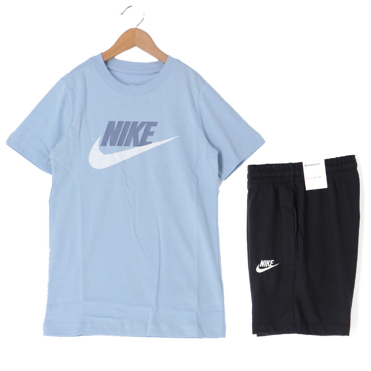 ナイキ ＼LINEで10%クーポン／ナイキ 新作 Tシャツ ハーフパンツ 上下 ジュニア NIKE 半袖 ビッグロゴ 綿T AR5252 あす楽 青 ブルー| セットアップ 上下セット 男 女の子 キッズ 男の子 スポーツウェア トレーニングウェア