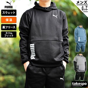 SALE10％OFFクーポン(9/3-9/11配布) プーマ スウェット 上下 メンズ PUMA 保温 秋冬用 パーカー パンツ 裏フリース プルオーバー 522994 あす楽|スポーツウェア トレーニングウェア 大きいサイズ 有 セットアップ 上下セット