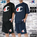 チャンピオン Tシャツ 上下 半袖 セット トレーニングウェア 上下セット メンズ ハーフパンツ アクションスタイル Champion ビッグロゴ メッシュ フットボールシャツ ゆったり C3B316 あす楽 新作 大きいサイズ 有 プラクティスシャツ