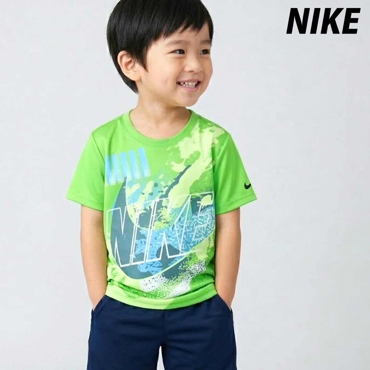 Rakuten - ナイキ Tシャツ ジュニア 半袖 速乾 スポーツ ブランド 吸汗 吸水 ビッグロゴ ドライ 4才 5才 6才 7才 NIKE 86N831 緑 グリーン 男 女の子 キッズ 男の子 プラクティスシャツ プラシャツ スポーツウェア トレーニングウェア