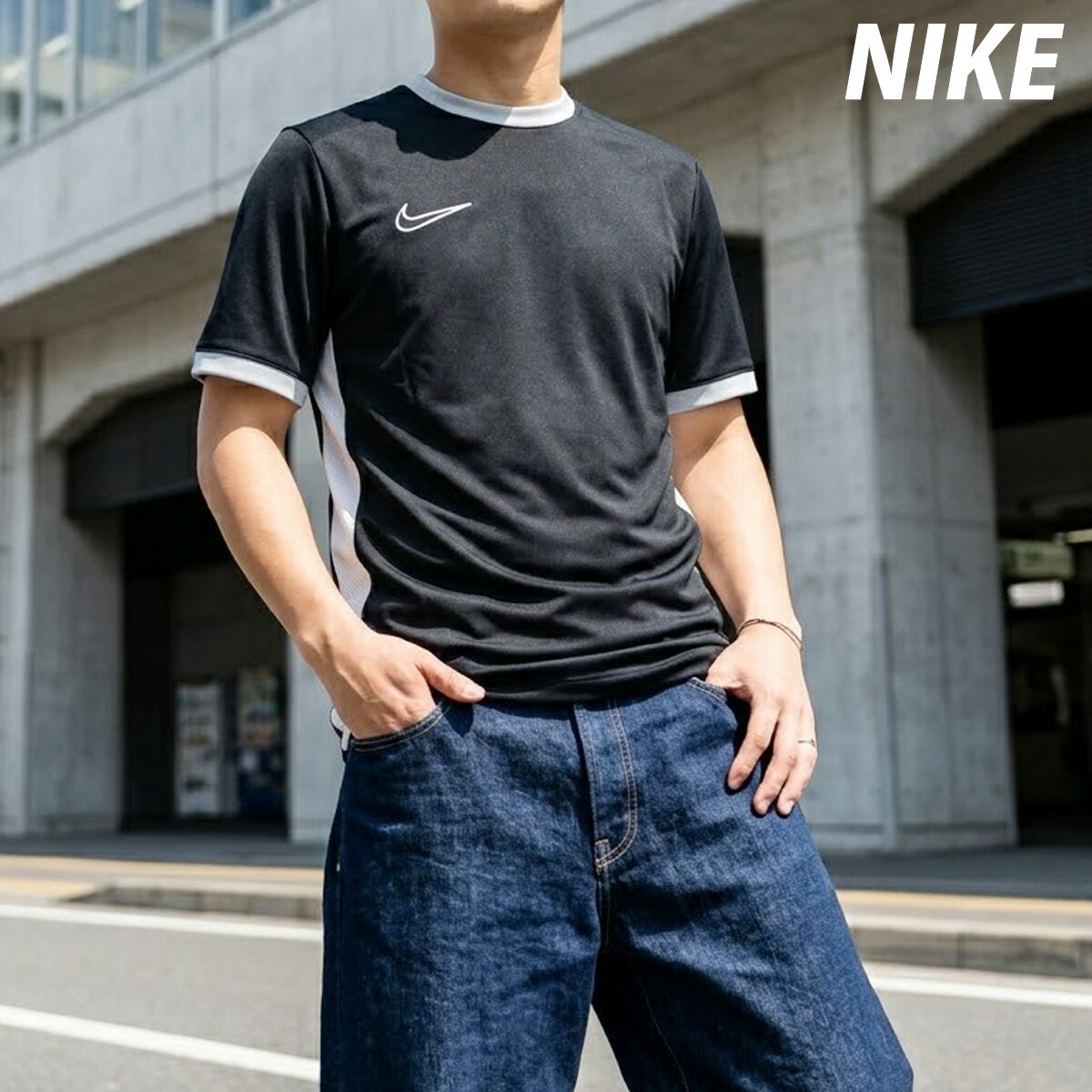 乐天商城 - ナイキ 半袖 吸汗 速乾 吸水 アカデミー25 Tシャツ メンズ ブランド ドライ スポーツ NIKE メッシュ ドライフィット サッカー フットサル FZ9754 010 黒 ブラック 新作 大きいサイズ 有 プラクティスシャツ プラシャツ スポーツウェア