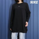 4/24-4/25 2日間限定ゲリラバーゲン ナイキ 新作 スウェットシャツ 上 レディース NIKE 裏毛 吸汗 速乾 綿混 クルーネック ワンポイント チュニック FJ9568 あす楽 黒 ブラック