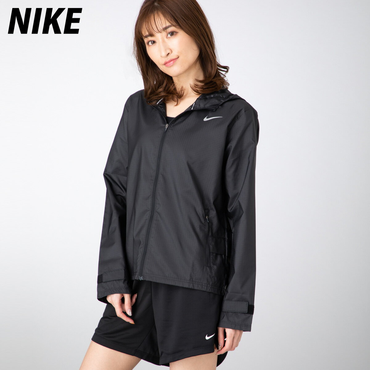 6/10-6/11 2日間限定ゲリラバーゲン 送料無料 新作 ナイキ ウインドジャケット 上 レディース NIKE ランニング 薄手 軽量 はっ水 パーカー CU3218 BLK