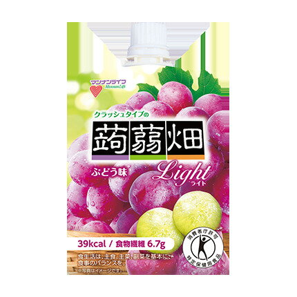 商品情報名称クラッシュタイプの蒟蒻畑 ライト　ぶどう味　150 g原材料名果糖ぶどう糖液糖（国内製造）、難消化性デキストリン、エリスリトール、果汁（ぶどう、ブルーベリー）、洋酒、果糖、こんにゃく粉/ゲル化剤（増粘多糖類）、酸味料、乳酸Ca、...