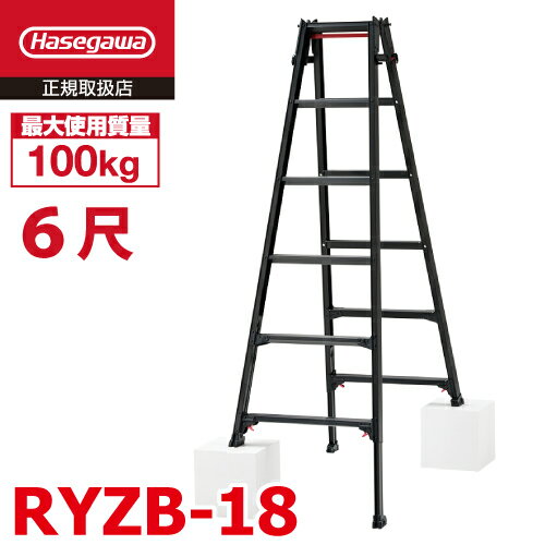 長谷川工業 (配送先法人限定) はしご兼用伸縮脚立 RYZB-18 6尺 ブラック 脚部伸縮式(高さ調整最大31cm)天板高さ：1.61～1.92m 黒 ハセガワ