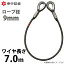 東京製綱 ワイヤーロープ ハイクロスワイヤ 両シンブルトヨロック ワイヤ径：9mm 長さ：7.0m 重量：2.31kg