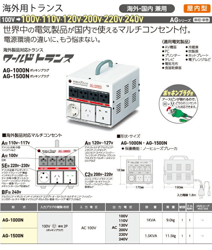 日動工業 海外用トランス AG-1000N 入...の紹介画像2