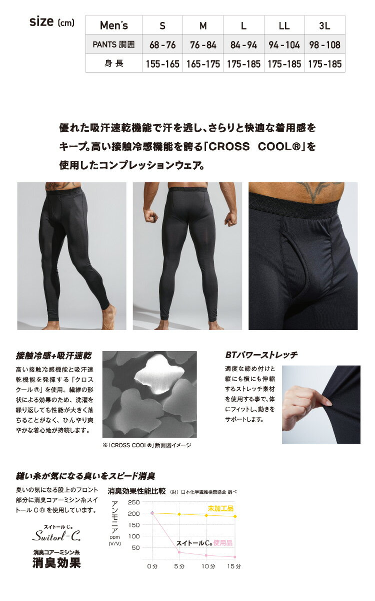 おたふく手袋 冷感・消臭 前開きロングパンツ 2枚入 JW-633 黒 LLサイズ UV CUT生地 ストレッチタイプ インナー