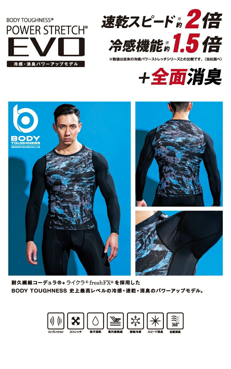 おたふく手袋 EVO 冷感・速乾 長袖クルーネックシャツ 2枚セット 3Lサイズ JW-723 カモフラ×ブラック　パワーストレッチインナーシャツ CORDURA コーデュラ