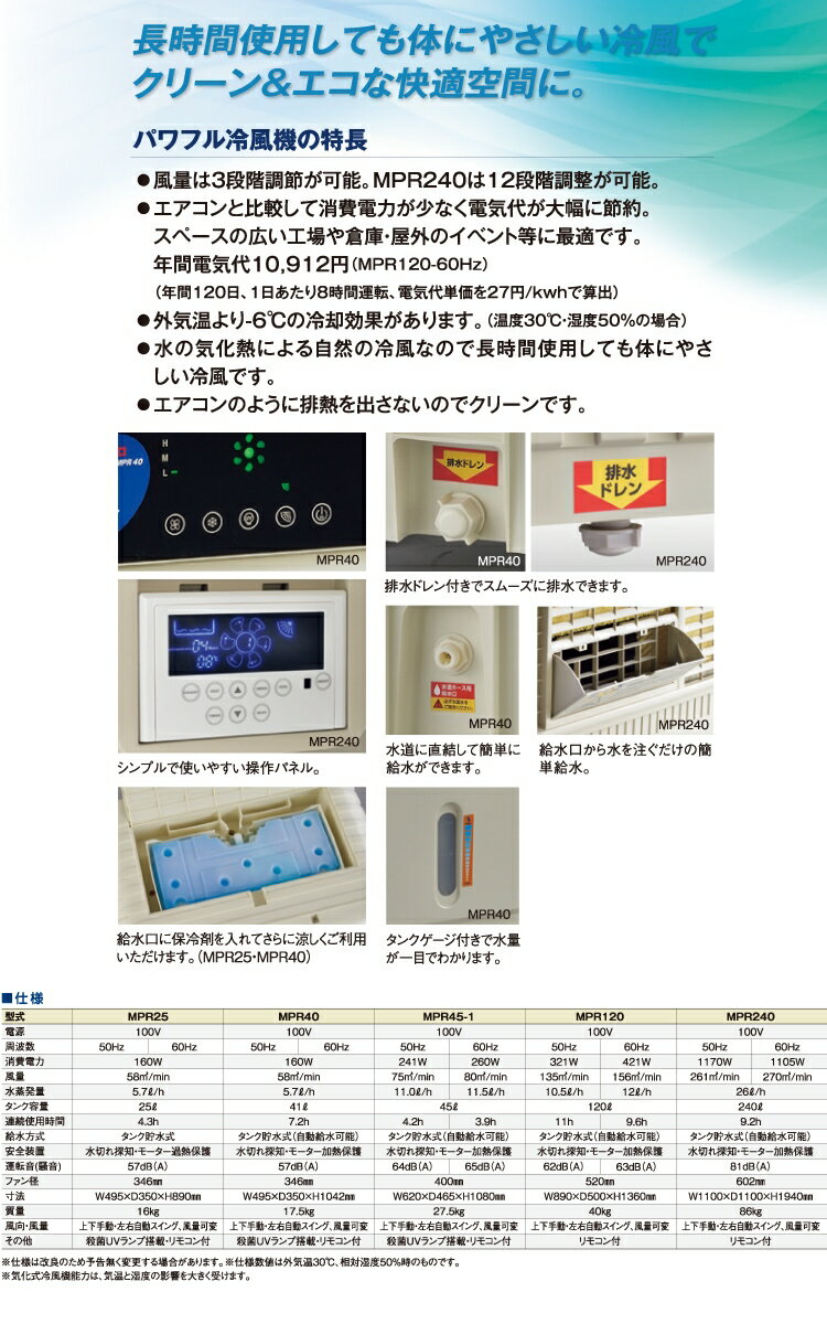 ワキタ (配送先法人様限定) 気化式冷風機 MPR45-1-60 メイホー すずかぜ 60Hz 質量...