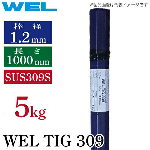 ●特長 □WEL TIG 309は24Cr-13Ni の組成を有するオーステナイト系ステンレス鋼ティグ溶加棒で、SUS309S、13Cr 鋼、18Cr 鋼などの溶接に使用されます。 □Cr、Ni の含有量が高いことから、炭素鋼や低合金鋼母材からの希釈を受けても溶接金属は適正量のフェライトを含むオーステナイト組織が得られるので、耐割れ性に優れており、ステンレスクラッド鋼の初層溶接やライニング溶接、ステンレス 鋼と炭素鋼や低合金鋼との異材溶接にも適します。 ●仕様 □主用途：SUS309S、異材溶接用 □サイズ：1.2×1000mm □梱包：5kg □ワイヤ識別色：黒(TIG棒の末端に黒色の塗料がつけられています) □JIS Z 3321 YS309 □AWS A5.9 ER309 ※北海道・沖縄県・離島へのお届けには別途送料が掛かります。