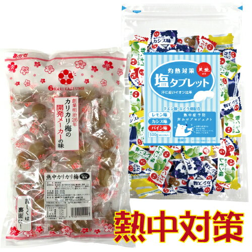 熱中カリカリ梅(赤城フーズ) 480g + 灼熱対策 塩タブレット(赤穂化成) 500g(約220粒) レモン・カシス・パイン 業務用 1