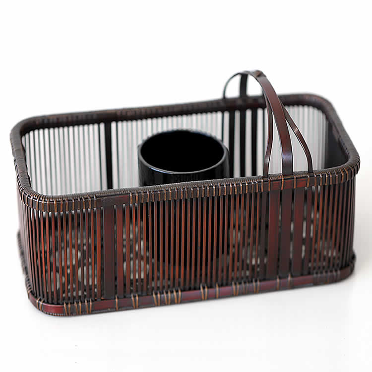 【一点限り】塩月寿籃作 櫛目長角花籃（Japanese bamboo art by Juran Shiotsuki）