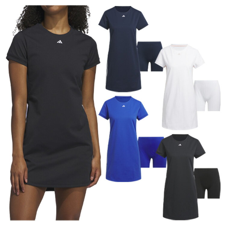 【365日出荷対応】 アディダス ゴルフ ワンピース レディース 半袖 クルーネック ストレッチ ドローコード ゴルフウェア ブランド 無地 春 夏 秋 JRY39 adidas golf