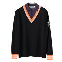 【月間優良ショップ受賞】 ディセンバーメイ ゴルフ ニットポロ メンズ 長袖 フェイクレイヤード セーター ニット テンセル ポロシャツ 重ね着風 保湿 吸湿 ...