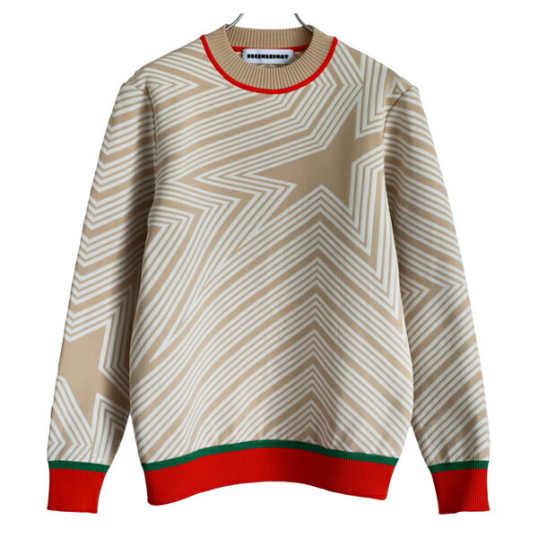 【月間優良ショップ受賞】 ディセンバーメイ ゴルフ セーター メンズ ニット 長袖 軽量 保温 ミドル丈 プルオーバー ベージュ 総柄 星 春 秋 冬 ゴルフウ...