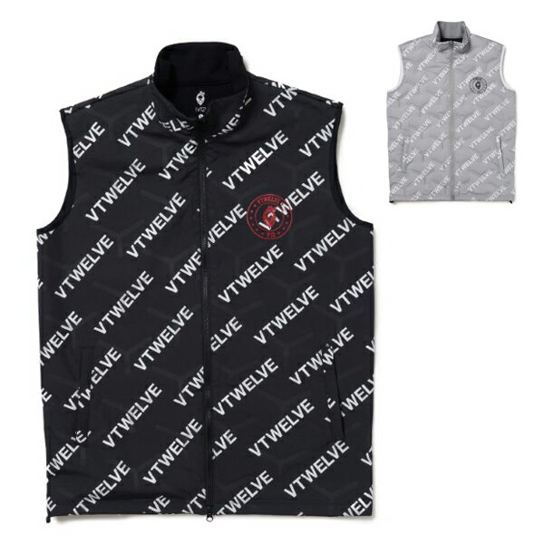 【365日出荷対応】 V12 ゴルフ ベスト メンズ 空気で膨らむ 蓄熱 保温 フルジップ コンパクト ゴルフウェア 黒 灰色 総柄 春 秋 冬 ブランド ロゴ V122220-JK11