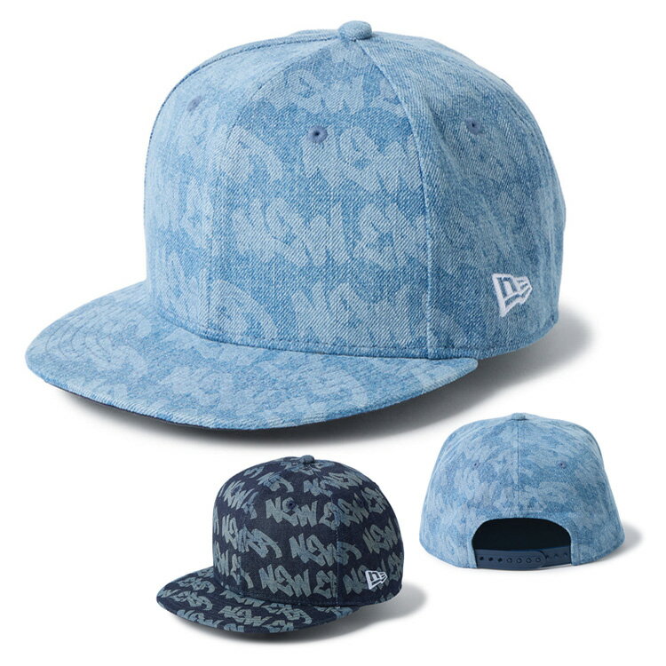 樂天商城 - 【365日出荷対応】 ニューエラ キャップ メンズ レディース 帽子 デニム生地 9FIFTY 14744820 14744821 NEW ERA ブランド 総柄 シール フラットバイザー 平つば スナップバック