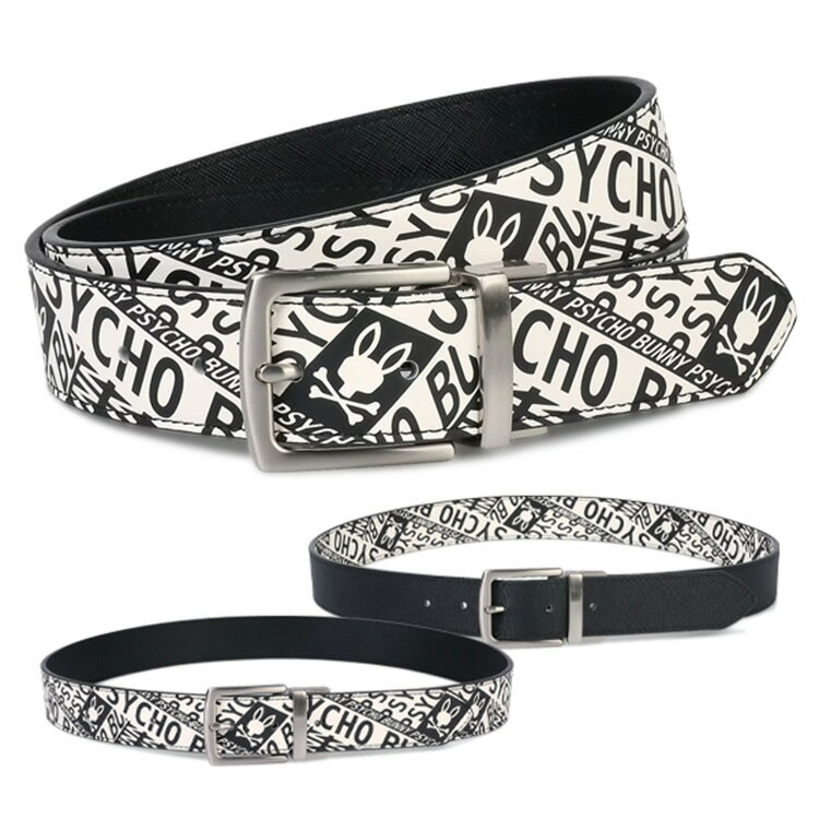 【365日出荷対応】 サイコバニー ゴルフ ベルト メンズ リバーシブル ゴルフベルト ゴルフウェア 総柄 ロゴ ブランド GF657 PSYCHO BUNNY シンプル