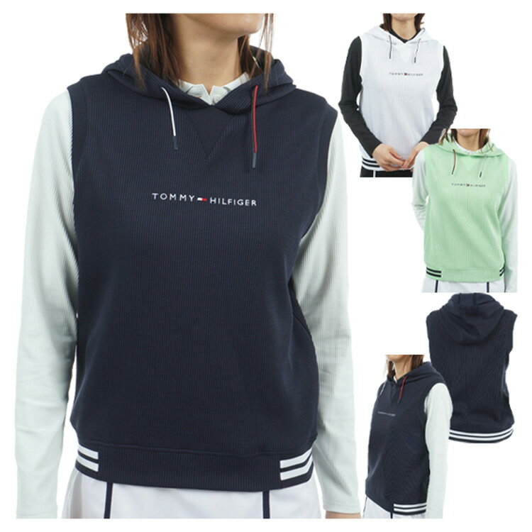 【365日出荷対応】 トミーヒルフィガー ゴルフ ベスト レディース スウェット フーディー UVカット ストレッチ 軽量 ゴルフウェア ブランド 無地 秋 冬 THLA551
