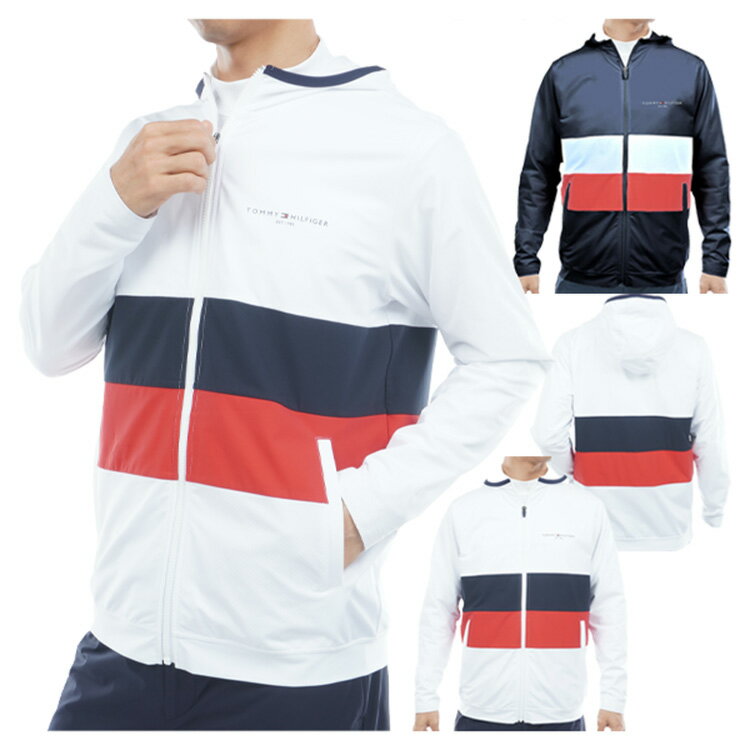 【365日出荷対応】 トミーヒルフィガー ゴルフ フーディー メンズ 長袖 ジャケット フード スウェット 吸水速乾 UVカット 防風 軽量 ゴルフウェア ブランド 無地 秋 冬 THMA559