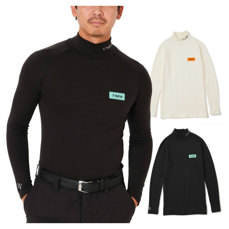 【365日出荷対応】 V12 ゴルフ シャツ メンズ モックネック コラボ 長袖 ZEROFIT イオンスポーツ ストレッチ 吸湿 保温 無地 ゴルフウェア ロゴ ブランド V122521-MK08